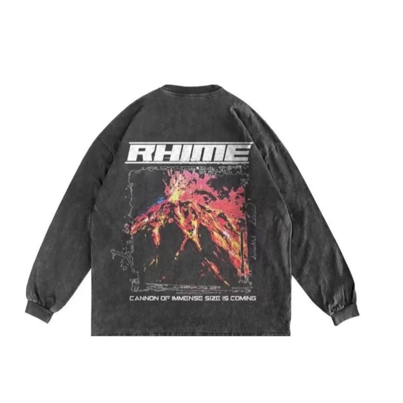 Rhime Volcano Explosion Vintage Black Long Sleeves Tee MrMEE