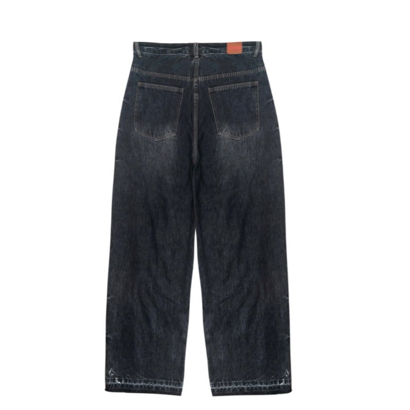 Rhime Logo Patchwork Denim Vintage Black Pants MrMEE