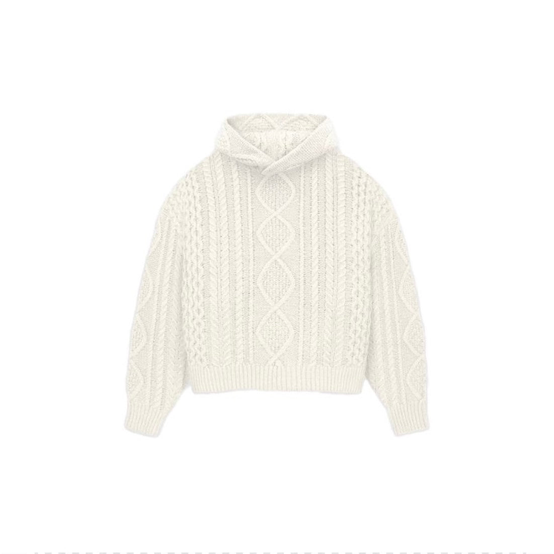 Essentials FW23 Cloud Dancer Cable Knit Hoodie