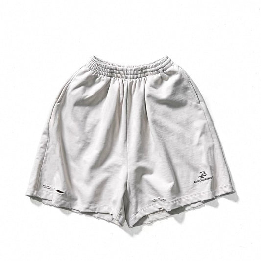 Masonprince Embroidery Ripped White Shorts JM