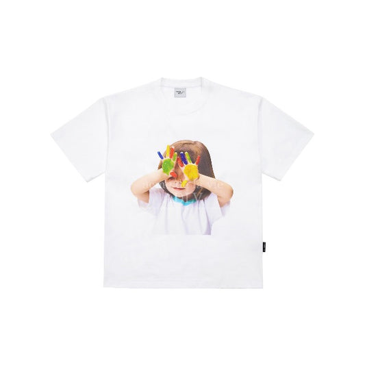 ADLV Baby Face Colorful Hands White Tee