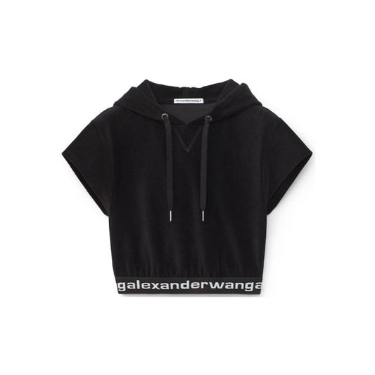 Alexander Wang Logo-Print Black Cropped Hoodie