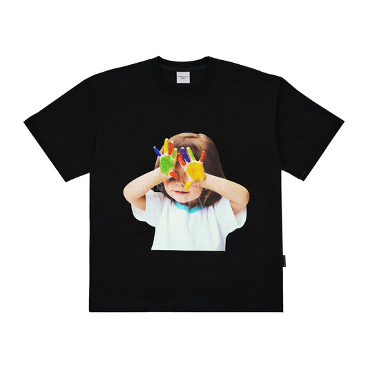 ADLV Baby Face Colorful Hands Black Tee