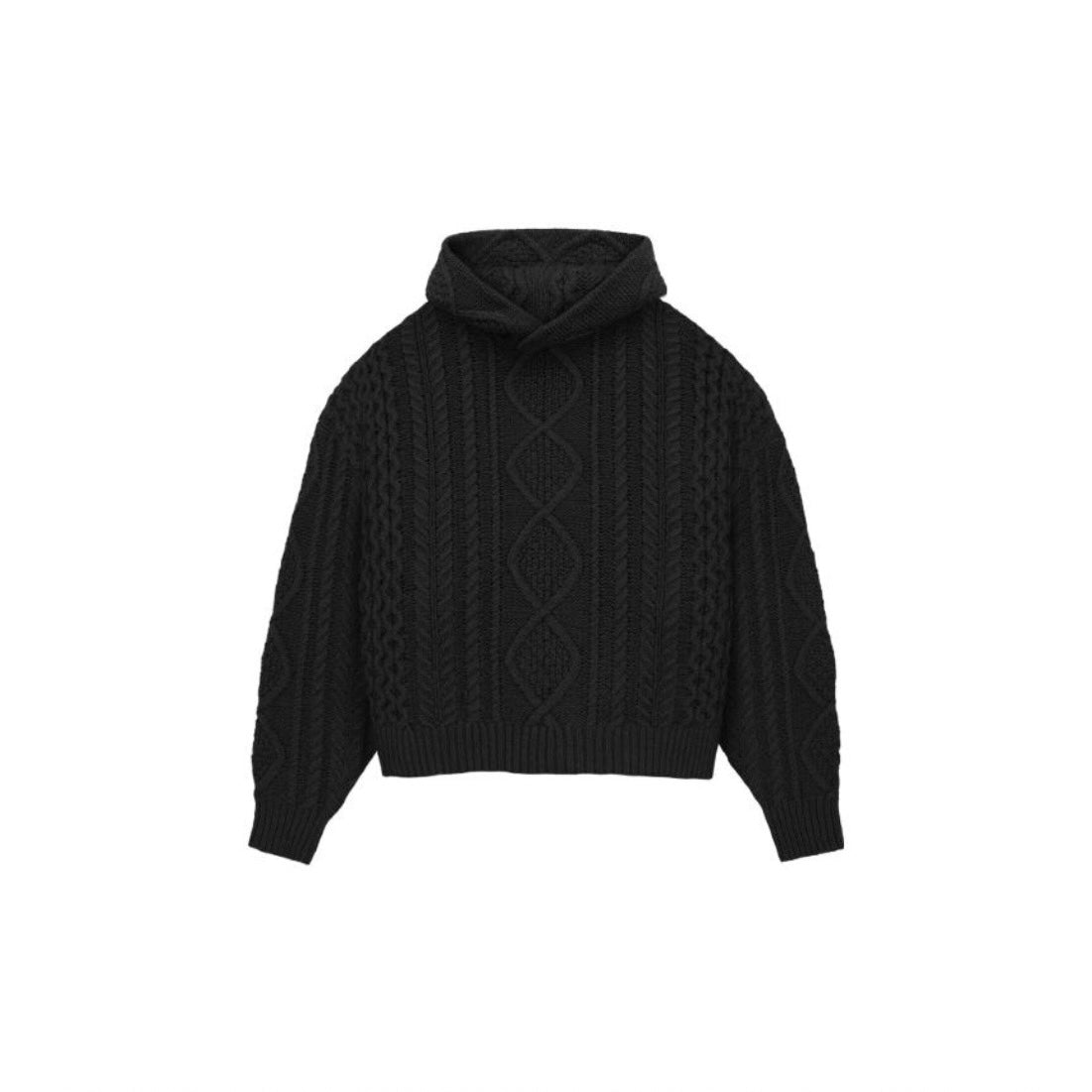 Essentials FW23 Jet Black Cable Knit Hoodie