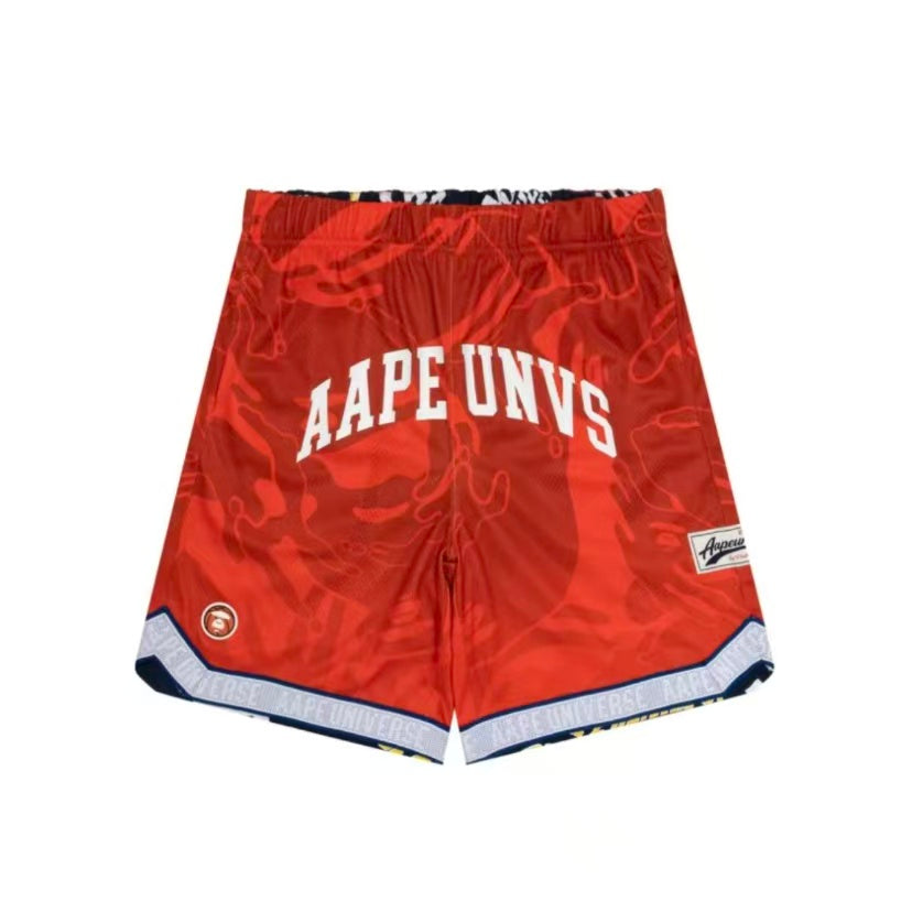 AApe Mix Print Reversible Track Orange Navy Shorts