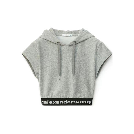 Alexander Wang Logo-Print Grey Cropped Hoodie