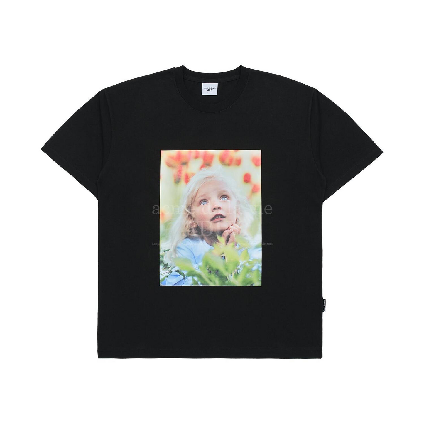 ADLV Baby Face Flower Garden Girl Black Tee