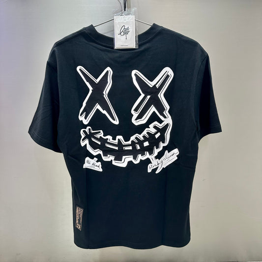Rickyisclown Line Embroidery Smiley Black Tee