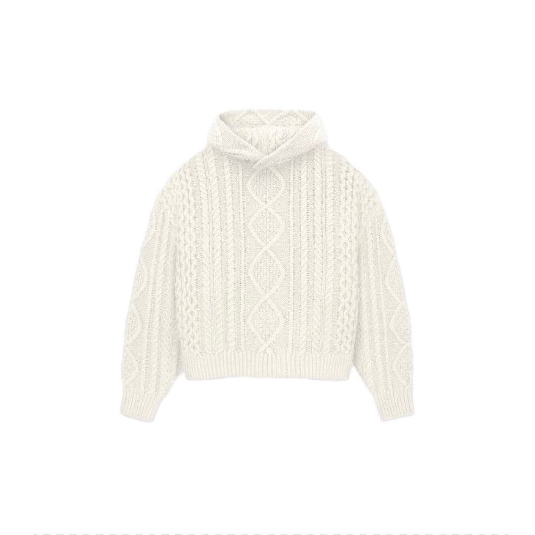 Essentials FW23 Cloud Dancer Cable Knit Hoodie