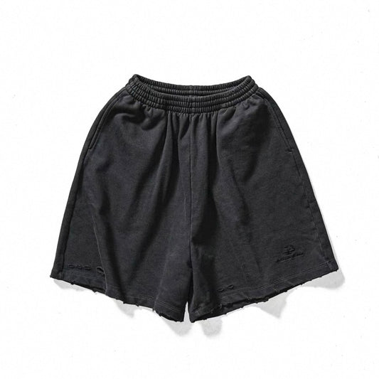 Masonprince Embroidery Ripped Black Shorts JM