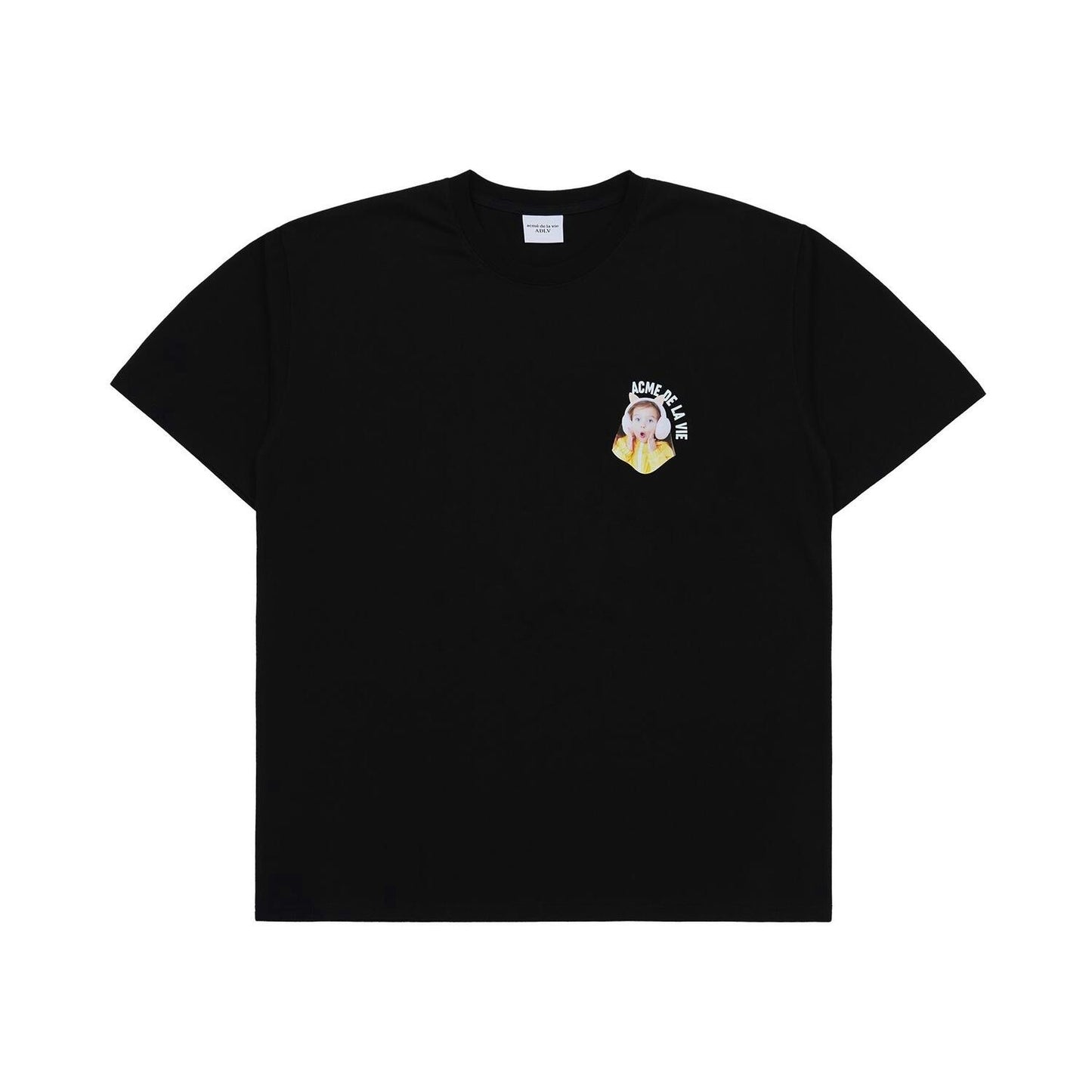 ADLV Mini Baby Face Cat Earplug Black Tee