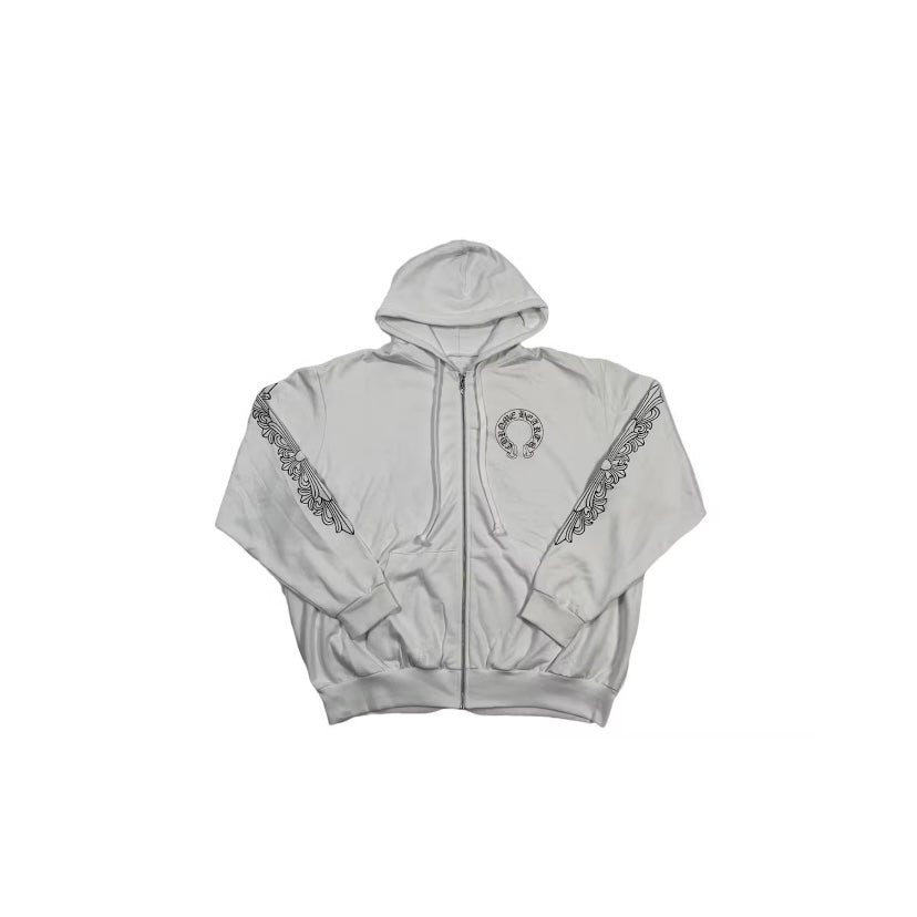 Chrome Hearts Horseshoe White Floral Zip Up Jacket