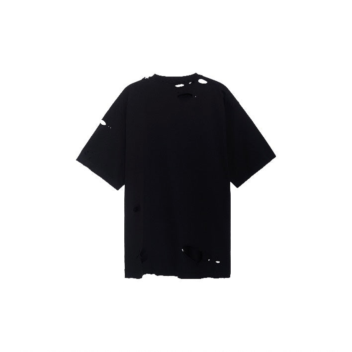 Balenciaga Distressed Black Logo Black Tee