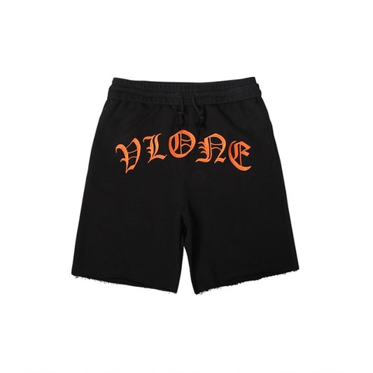 Vlone Orange Logo Black Shorts