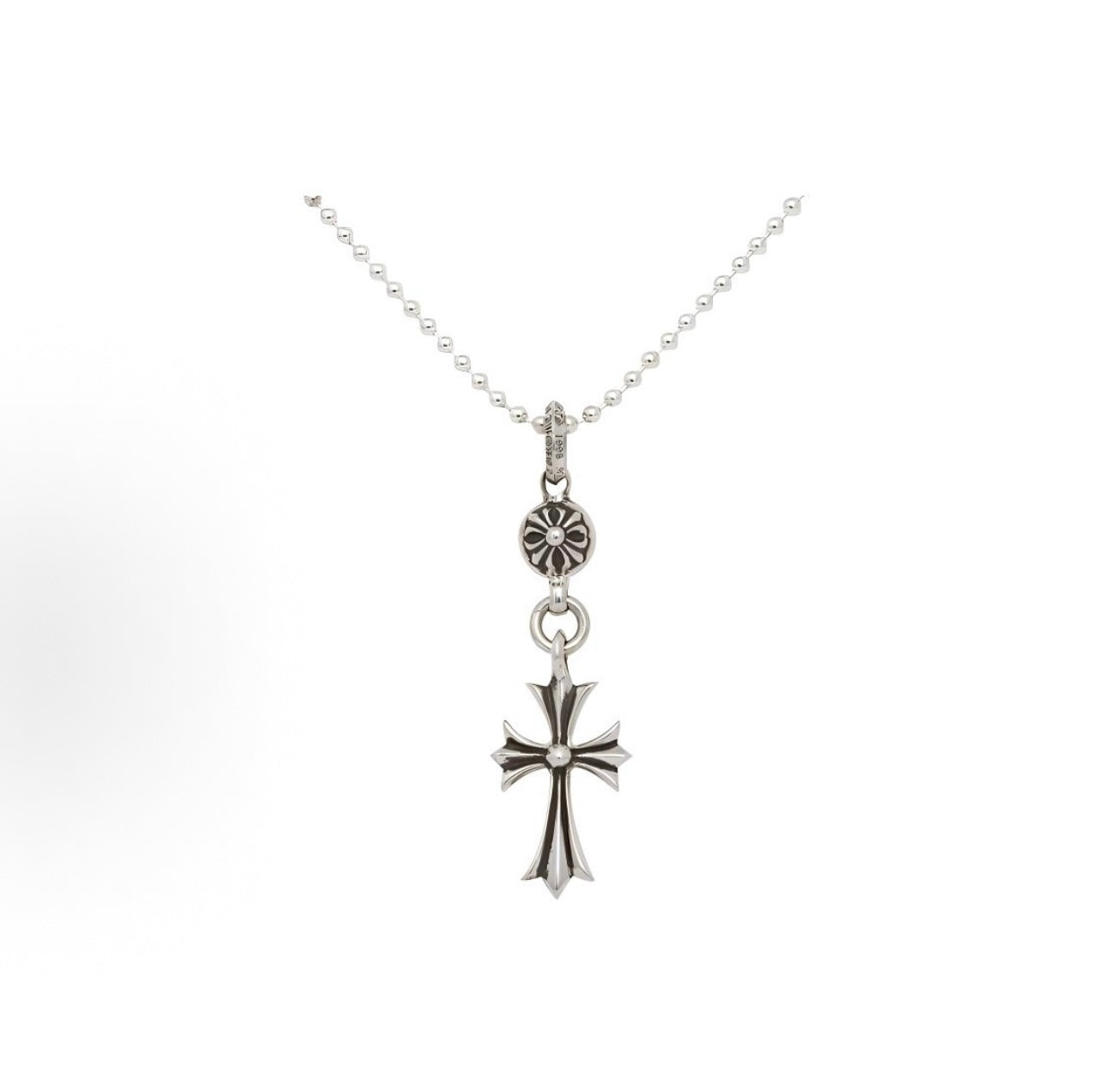 Chrome Hearts Silver 1 Ball Tiny Cross Ball Chain Necklace
