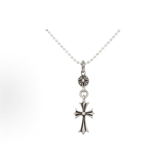 Chrome Hearts Silver 1 Ball Tiny Cross Ball Chain Necklace