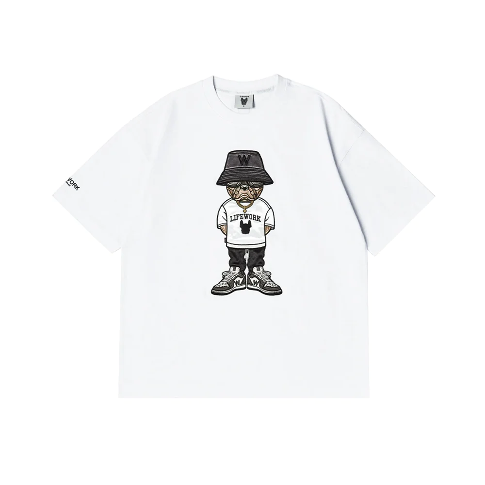 LifeWork Embroidered Hip Mascot White Tee