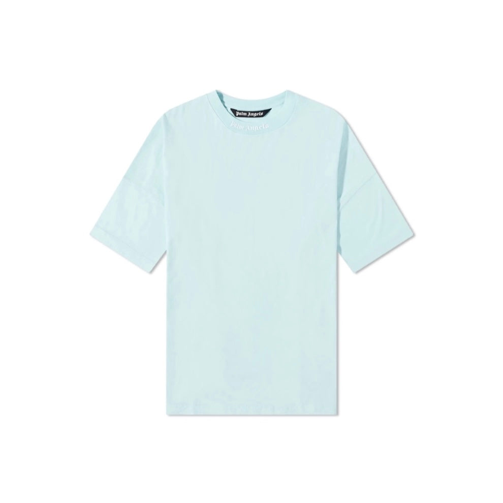 Palm Angels Oversized Mock Neck Logo Light Blue Tee