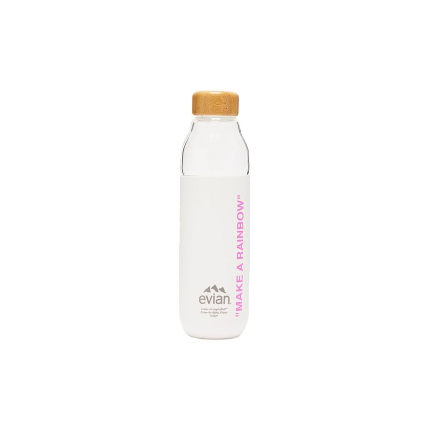 Off White Evian Make A Rainbow Refillable White Pink Glass Water Bottle