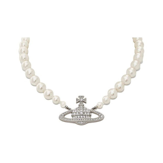 Vivienne Westwood One Row Pearl Bas Relief Platinum Choker